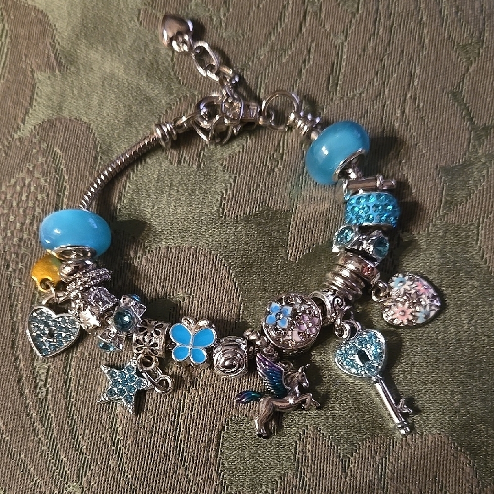 Silver and Blue Pegasus Charm Bracelet